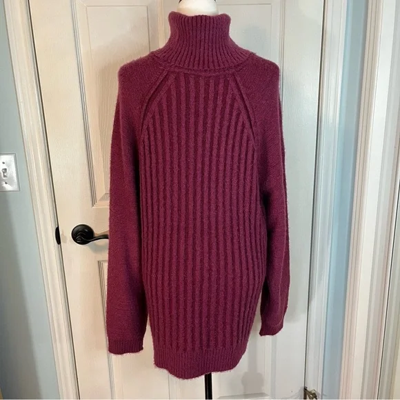 FREE PEOPLE Oversized Big City Turtleneck Sweater Fuchsia Pink Womens M-XL Prep - Picture 8 of 14